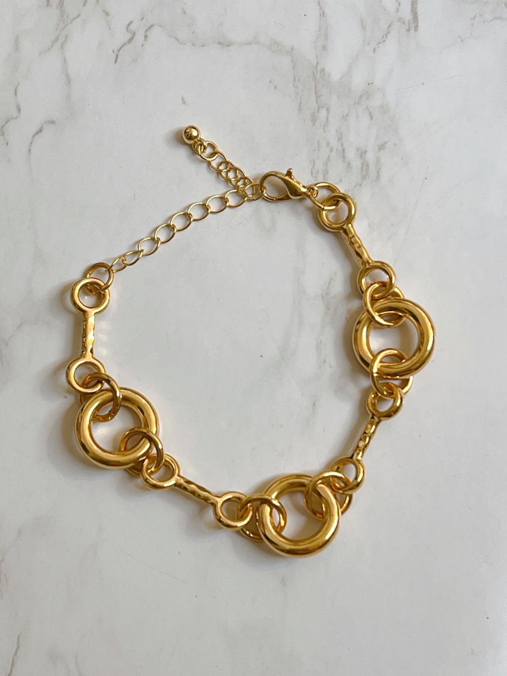 18k yellow gold plated link bar bracelet 6.5” to 8.5” adjustable